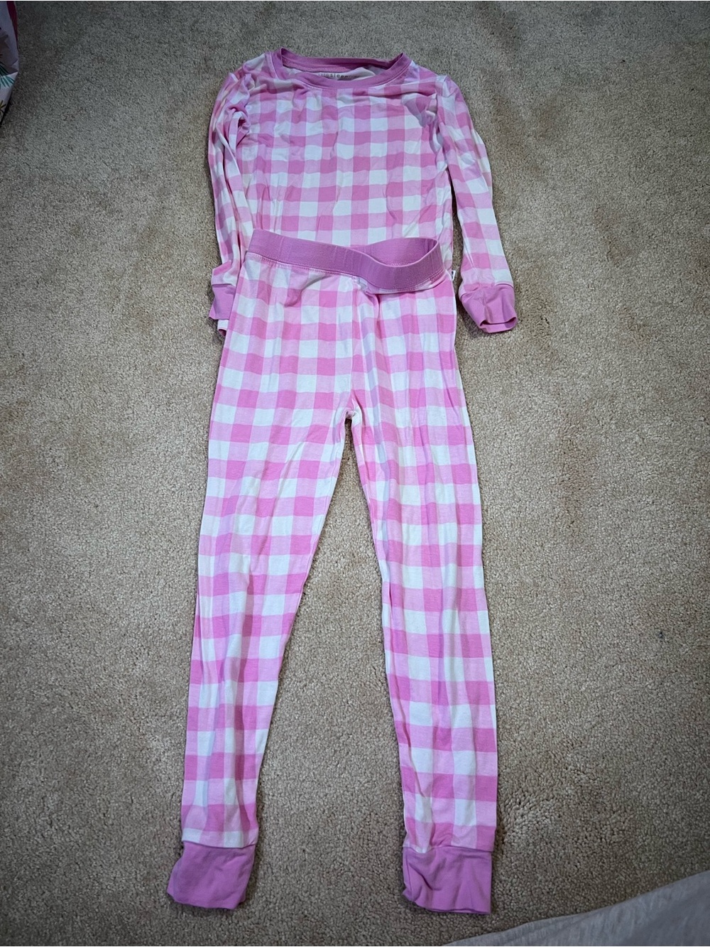 Little Sleepies Pink White Gingham Plaid Bamboo Pajamas Pants set size 4T